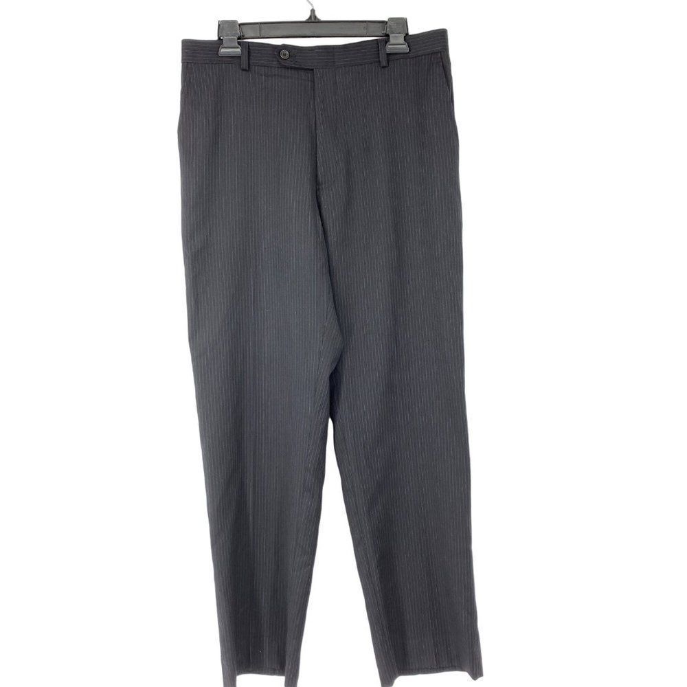Mens Vintage Pierre Cardin Black Pinstripe Wool Pants Lightweight Dress 3293